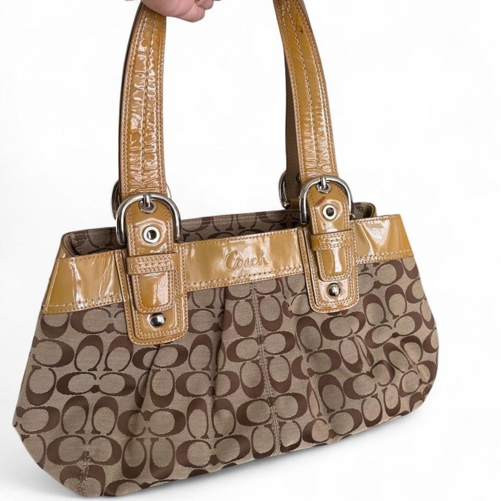 Coach Soho Signature Pleated Tote Brown Monogram Canvas Handbag F13742